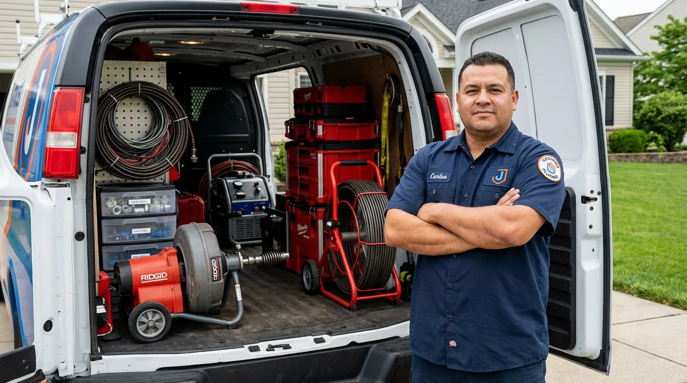 Professional drain cleaning equipment and Johns Plumbing LLC plumber in Hometown