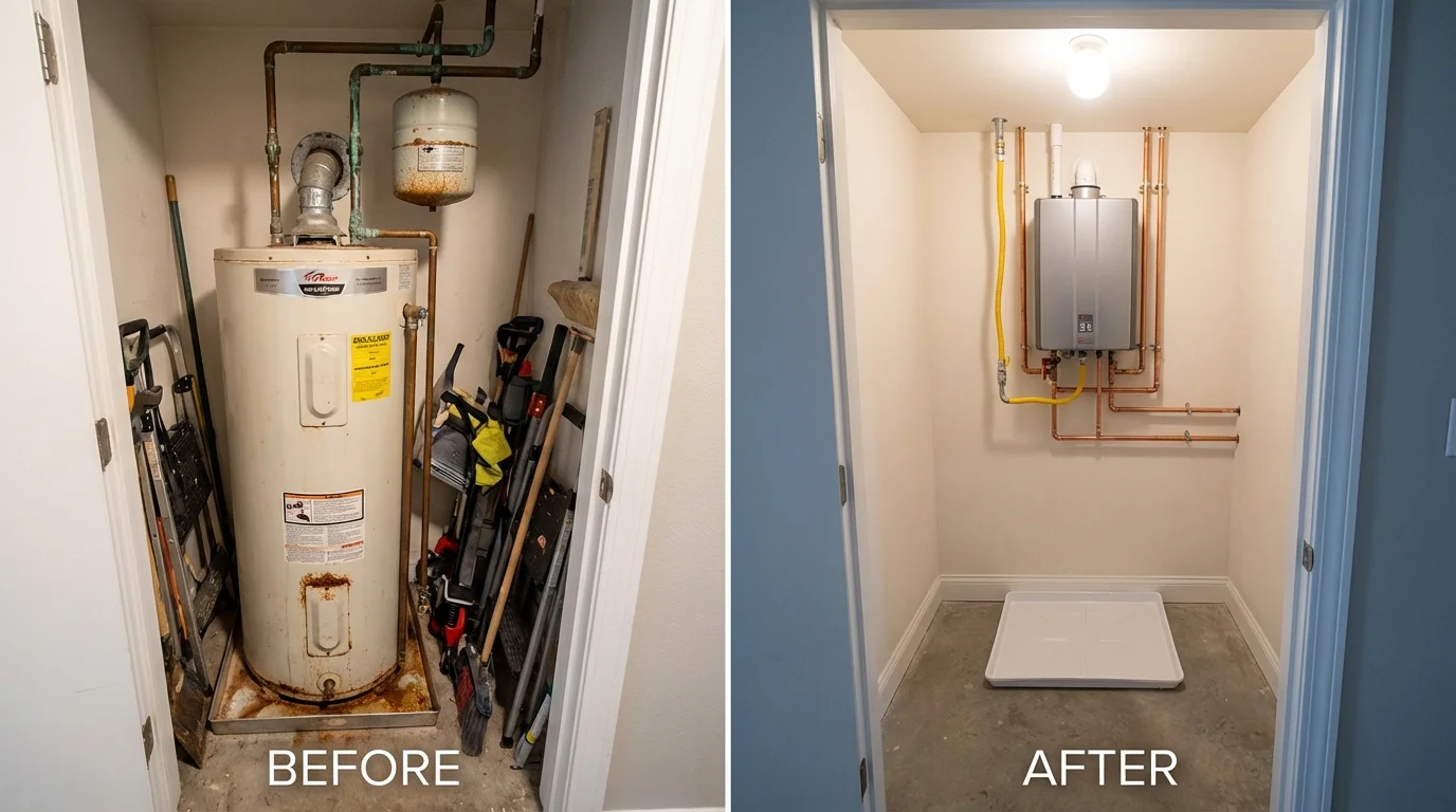 Tank water heater versus wall-mounted tankless unit comparison for Hometown, IL homeowners